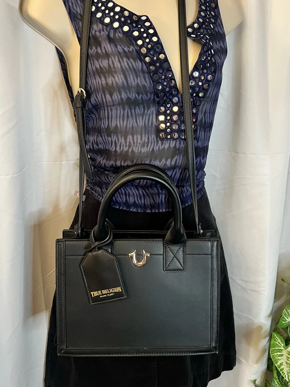 True Religion Modern Edge Black Tote Bag With Crossbody Strap